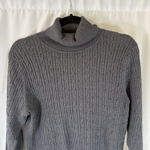 Talbots Sweater Women's Large Grey Turtleneck Cable Knit Pima Cotton - Picture 2 of 9